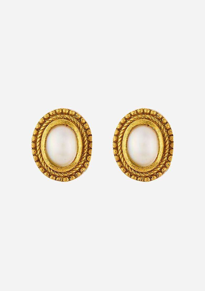 Temple Pearl Gold-Plated Studs for Women | Traditional Temple Jewellery for Wedding & Festive Wear | Gift for Her - Indya