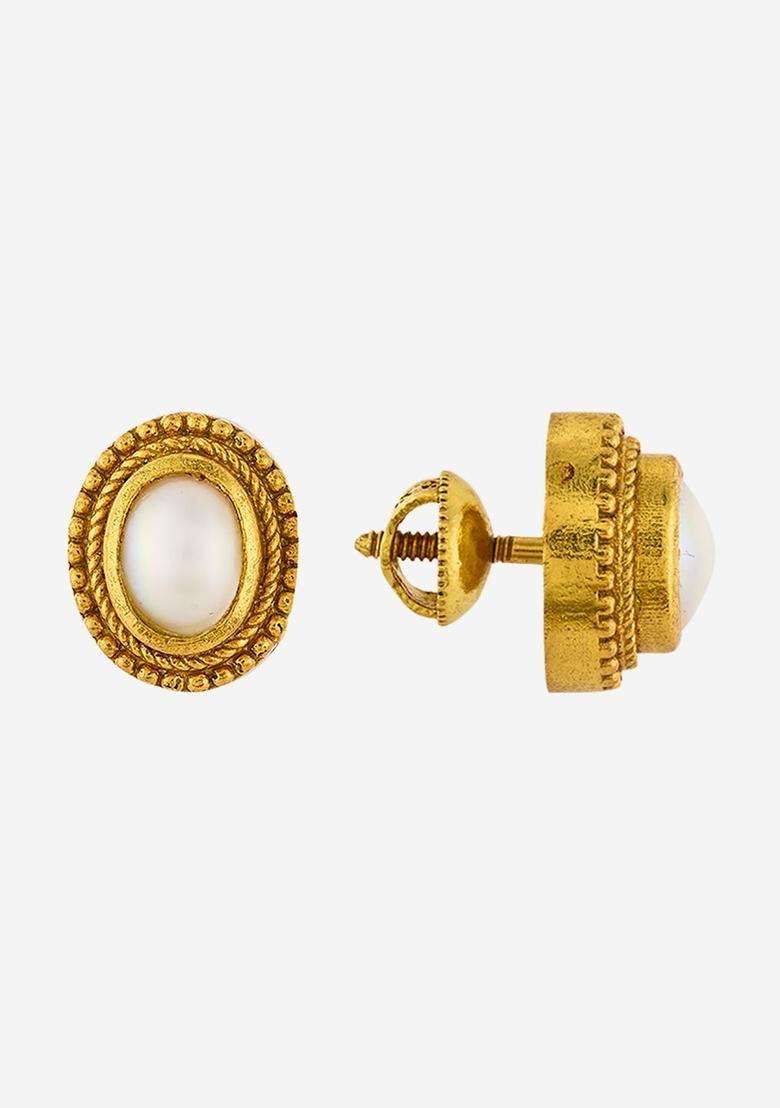 Temple Pearl Gold-Plated Studs for Women | Traditional Temple Jewellery for Wedding & Festive Wear | Gift for Her - Indya