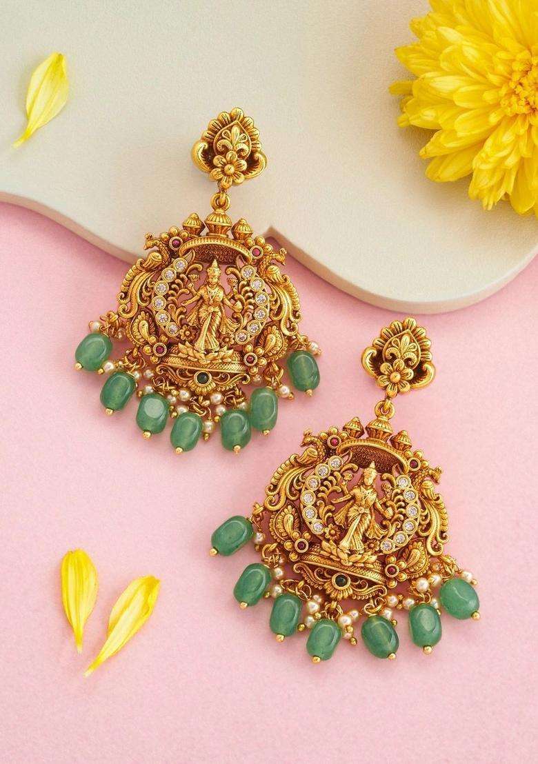 Gold-Plated Geometric Drop Earrings for Women | Traditional Temple Jewellery for Wedding & Festive Wear | Gift for Her - Indya
