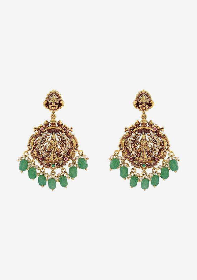 Gold-Plated Geometric Drop Earrings for Women | Traditional Temple Jewellery for Wedding & Festive Wear | Gift for Her - Indya