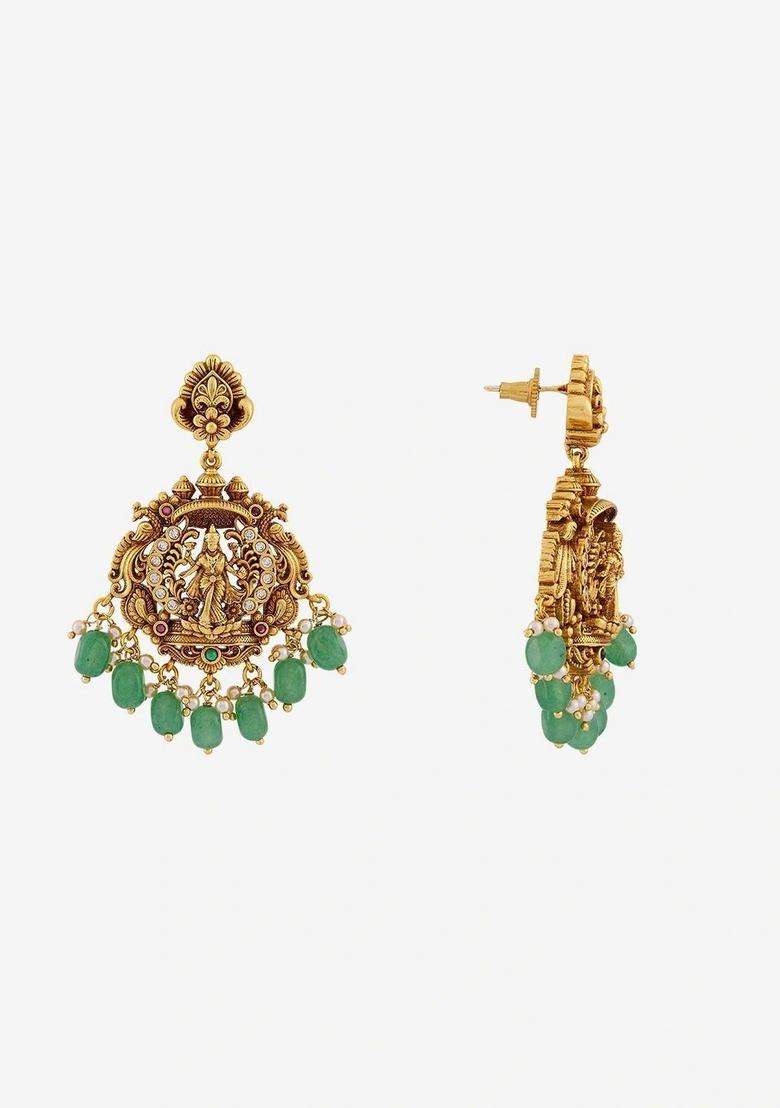 Gold-Plated Geometric Drop Earrings for Women | Traditional Temple Jewellery for Wedding & Festive Wear | Gift for Her - Indya