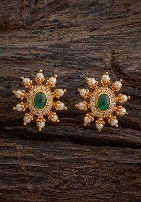 Zircon Kushals Gold-Plated Studs for Women | Traditional Temple Jewellery for Wedding & Festive Wear | Gift for Her