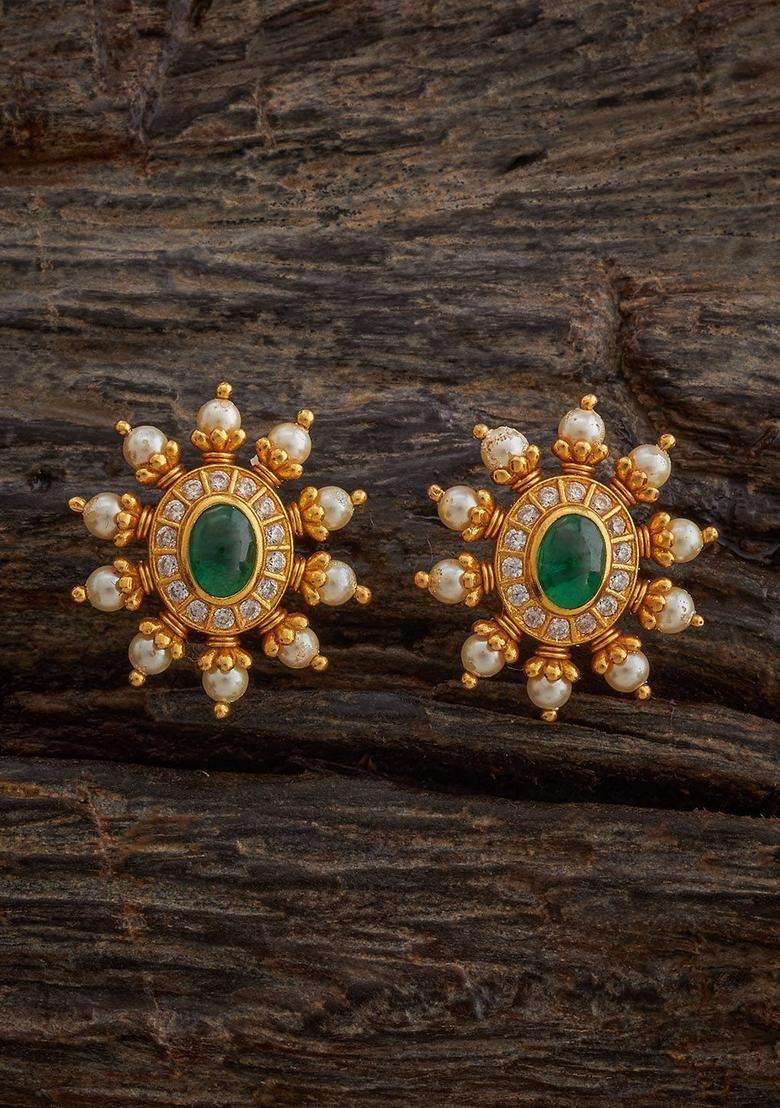 Zircon Kushals Gold-Plated Studs for Women | Traditional Temple Jewellery for Wedding & Festive Wear | Gift for Her - Indya