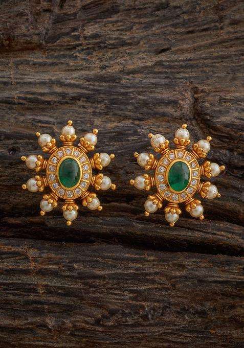 Zircon Kushals Gold-Plated Studs for Women | Traditional Temple Jewellery for Wedding & Festive Wear | Gift for Her
