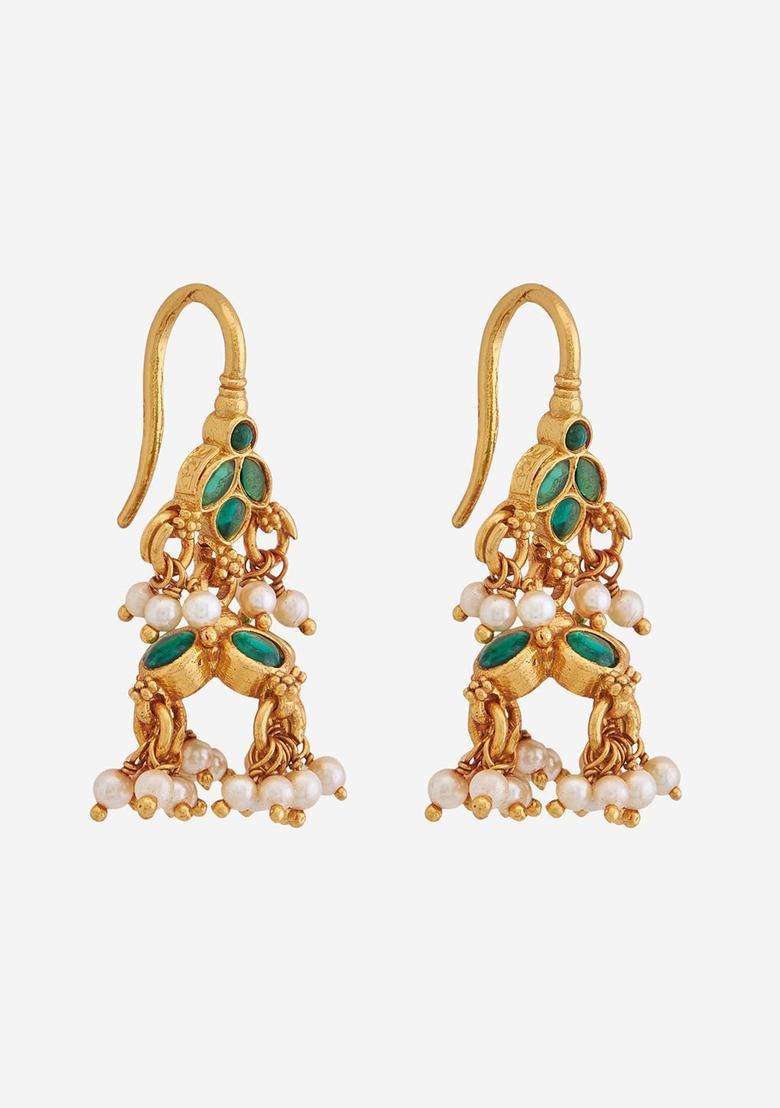 92.5 Pure Silver Gold-Plated Dome Shaped Jhumkas for Women | Traditional Temple Jewellery for Wedding & Festive Wear | Gift for Her - Indya