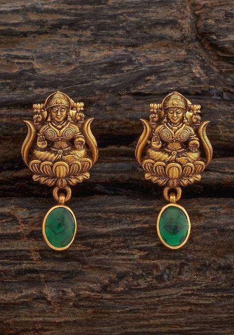 92.5 Pure Silver Green Oxidised Gold-Plated Studs Earrings for Women | Traditional Temple Jewellery for Wedding & Festive Wear | Gift for Her