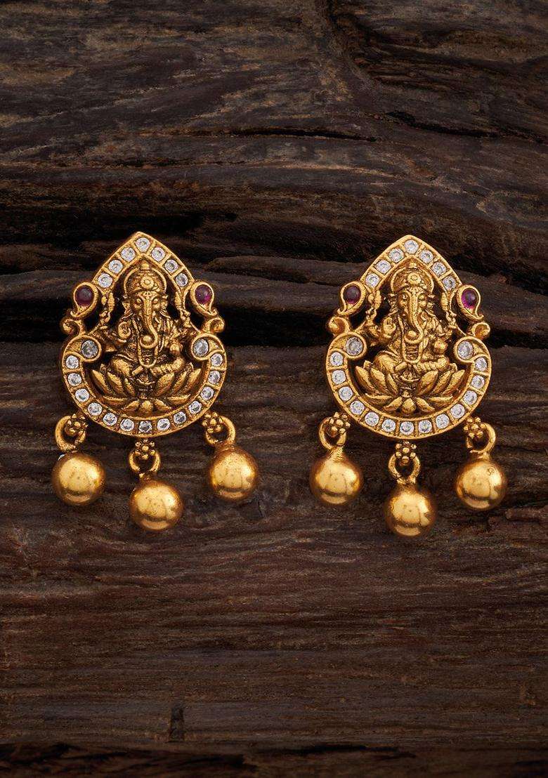 Embellished Bridal Gold-Plated 92.5 Silver Temple Studs for Women | Traditional Temple Jewellery for Wedding & Festive Wear | Gift for Her - Indya
