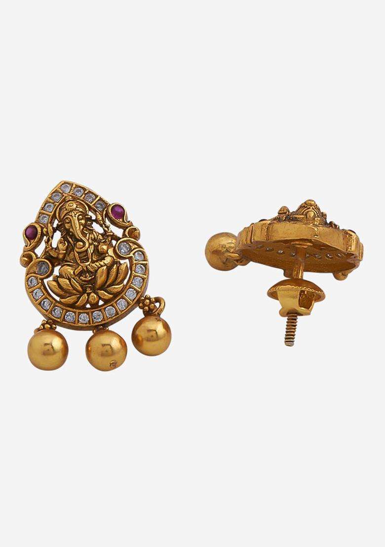 Embellished Bridal Gold-Plated 92.5 Silver Temple Studs for Women | Traditional Temple Jewellery for Wedding & Festive Wear | Gift for Her - Indya