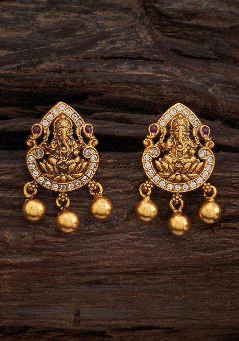 Embellished Bridal Gold-Plated 92.5 Silver Temple Studs for Women | Traditional Temple Jewellery for Wedding & Festive Wear | Gift for Her