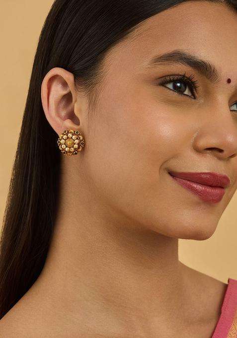 Embellished Bridal 92.5 Gold-Plated Contemporary Studs for Women | Traditional Temple Jewellery for Wedding & Festive Wear | Gift for Her