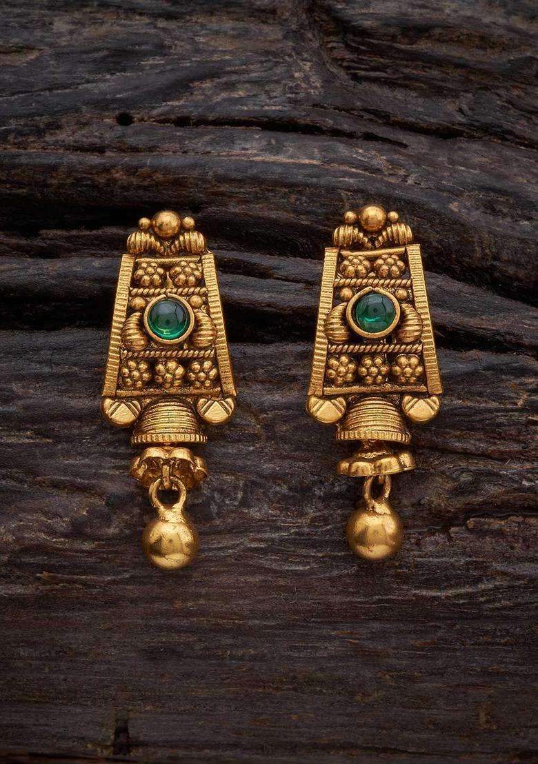 Embellished Bridal Gold-Plated 92.5 Silver Drop Earrings for Women | Traditional Temple Jewellery for Wedding & Festive Wear | Gift for Her - Indya