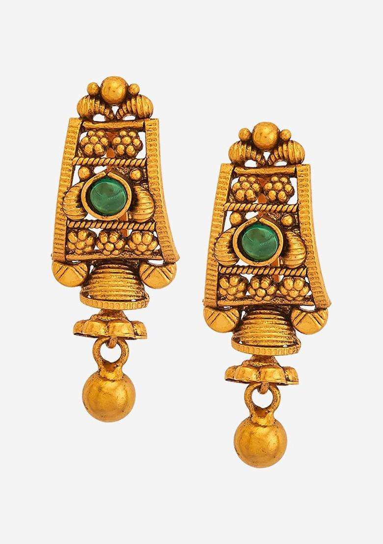 Embellished Bridal Gold-Plated 92.5 Silver Drop Earrings for Women | Traditional Temple Jewellery for Wedding & Festive Wear | Gift for Her - Indya
