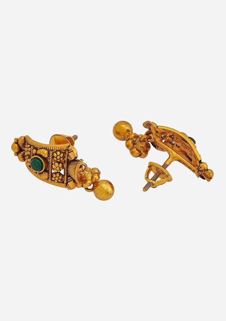 Embellished Bridal Gold-Plated 92.5 Silver Drop Earrings for Women | Traditional Temple Jewellery for Wedding & Festive Wear | Gift for Her - Indya