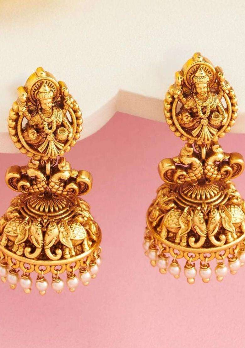 Gold-Plated Circular Jhumkas Earrings for Women | Traditional Temple Jewellery for Wedding & Festive Wear | Gift for Her - Indya