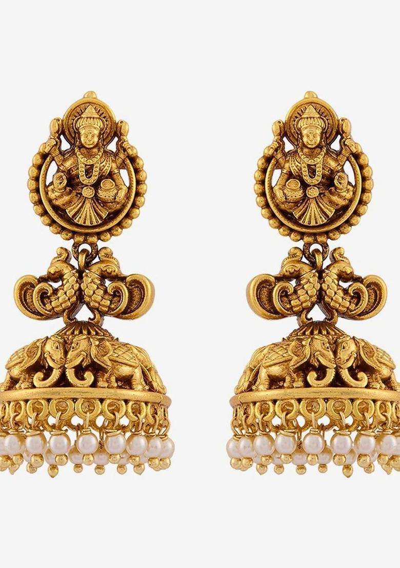 Gold-Plated Circular Jhumkas Earrings for Women | Traditional Temple Jewellery for Wedding & Festive Wear | Gift for Her - Indya