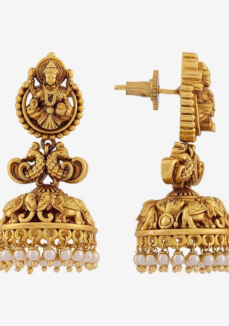Gold-Plated Circular Jhumkas Earrings for Women | Traditional Temple Jewellery for Wedding & Festive Wear | Gift for Her - Indya