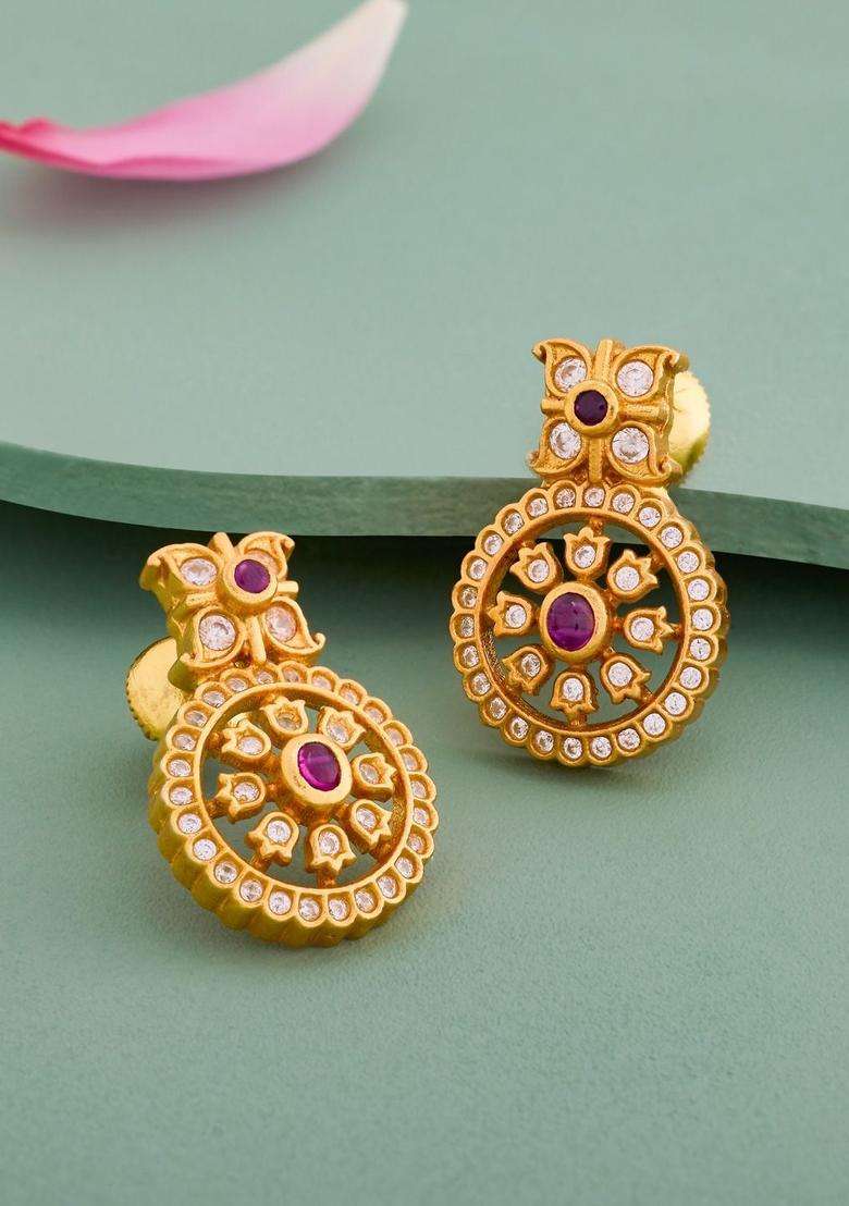 Temple Kushals Gold-Plated Geometric Studs for Women | Traditional Temple Jewellery for Wedding & Festive Wear | Gift for Her - Indya