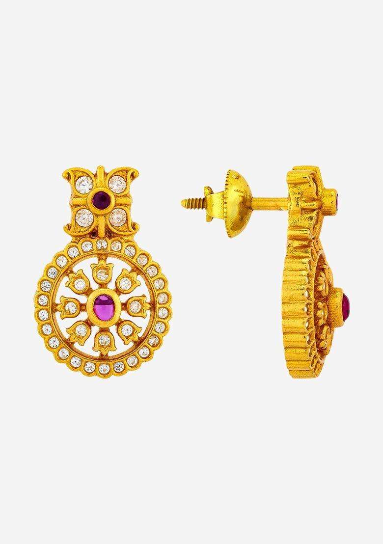 Temple Kushals Gold-Plated Geometric Studs for Women | Traditional Temple Jewellery for Wedding & Festive Wear | Gift for Her - Indya
