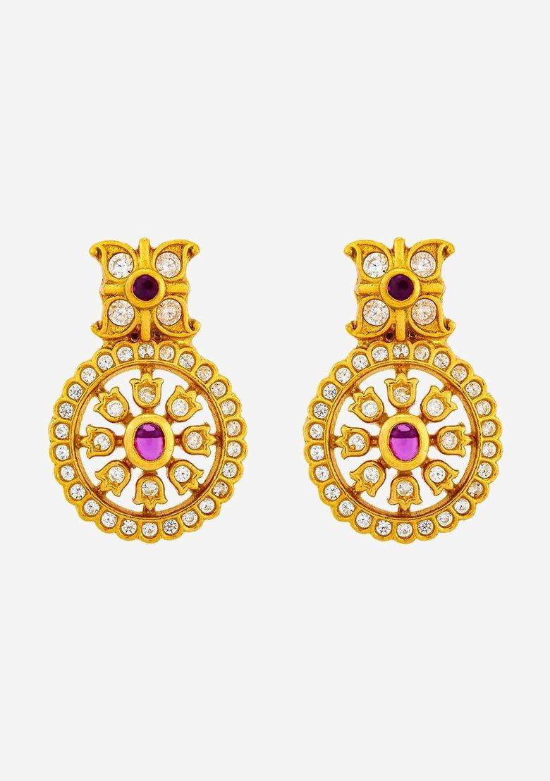 Temple Kushals Gold-Plated Geometric Studs for Women | Traditional Temple Jewellery for Wedding & Festive Wear | Gift for Her - Indya
