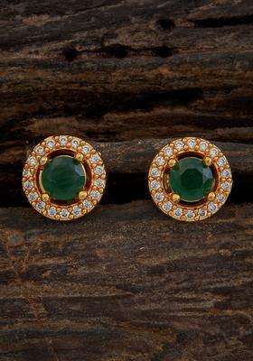 Gold-Plated 92.5 Pure Silver Cubic Zirconia Stone Studded Oval Studs for Women | Traditional Temple Jewellery for Wedding & Festive Wear | Gift for Her