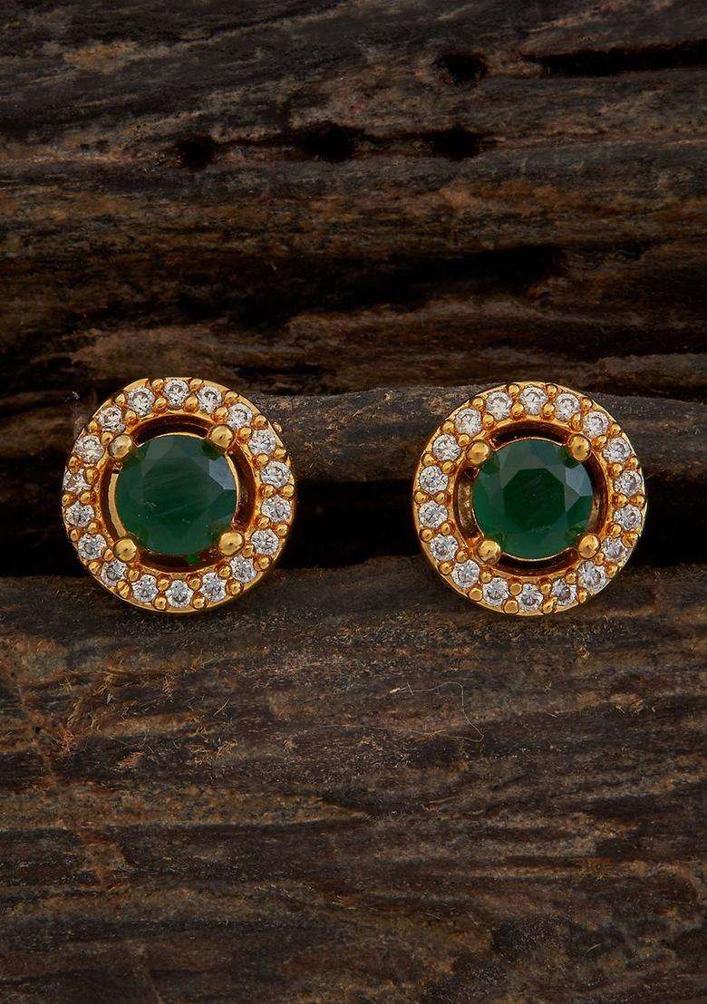 Gold-Plated 92.5 Pure Silver Cubic Zirconia Stone Studded Oval Studs for Women | Traditional Temple Jewellery for Wedding & Festive Wear | Gift for Her - Indya
