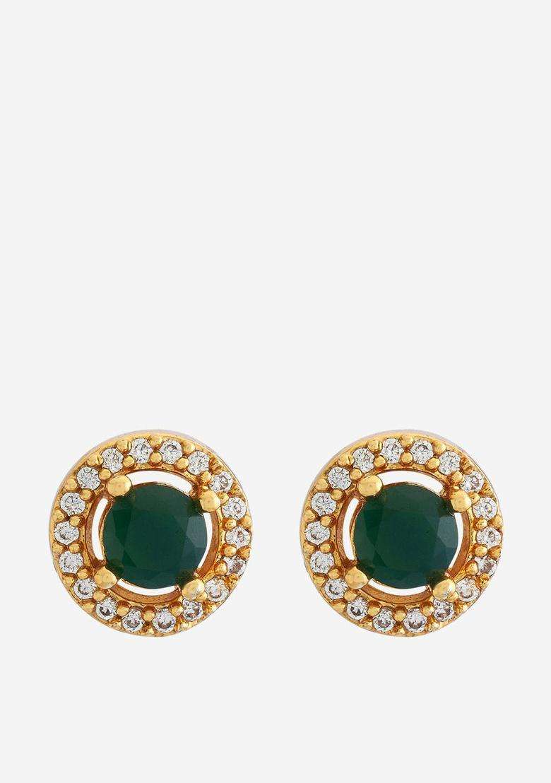 Gold-Plated 92.5 Pure Silver Cubic Zirconia Stone Studded Oval Studs for Women | Traditional Temple Jewellery for Wedding & Festive Wear | Gift for Her - Indya