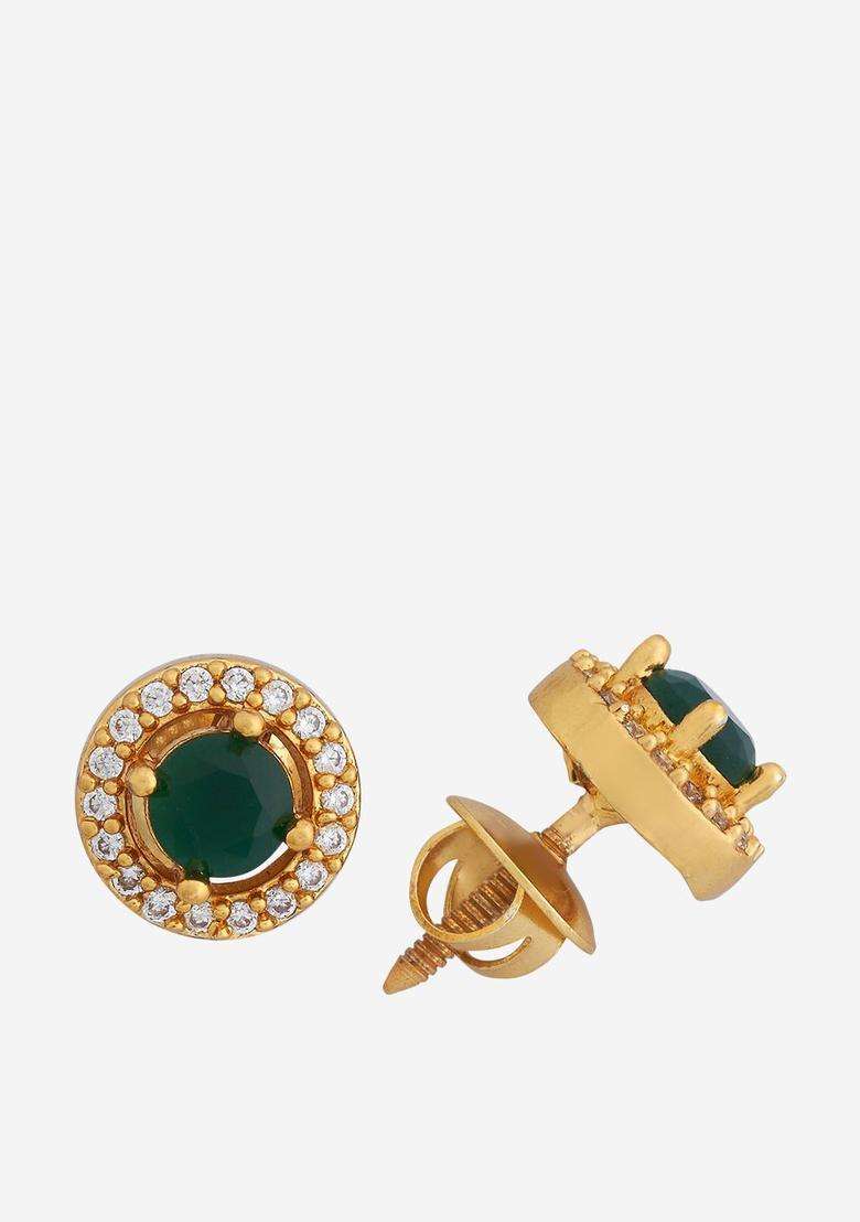 Gold-Plated 92.5 Pure Silver Cubic Zirconia Stone Studded Oval Studs for Women | Traditional Temple Jewellery for Wedding & Festive Wear | Gift for Her - Indya