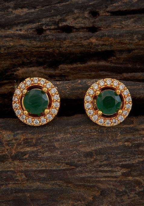Gold-Plated 92.5 Pure Silver Cubic Zirconia Stone Studded Oval Studs for Women | Traditional Temple Jewellery for Wedding & Festive Wear | Gift for Her
