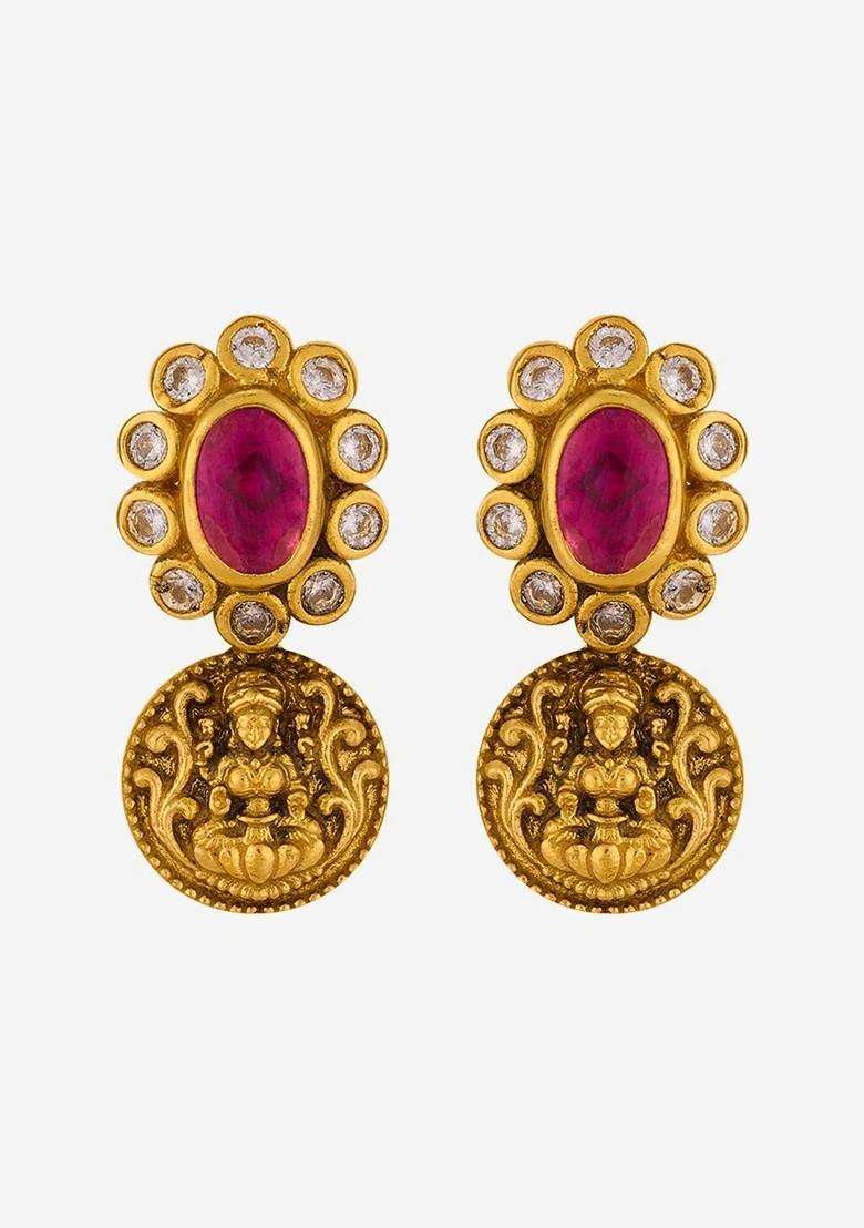 Gold-Plated Circular Drop Earrings for Women | Traditional Temple Jewellery for Wedding & Festive Wear | Gift for Her - Indya