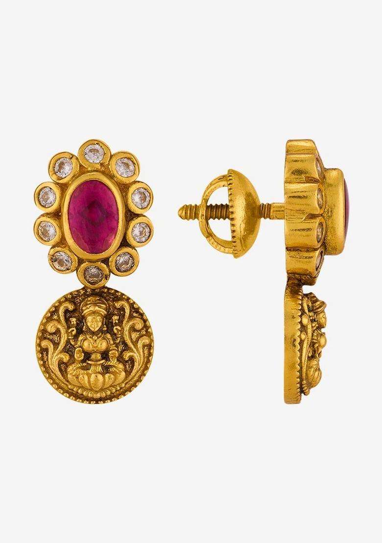 Gold-Plated Circular Drop Earrings for Women | Traditional Temple Jewellery for Wedding & Festive Wear | Gift for Her - Indya