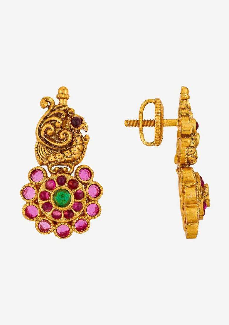 Gold-Plated Peacock Shaped Studs Earrings for Women | Traditional Temple Jewellery for Wedding & Festive Wear | Gift for Her - Indya