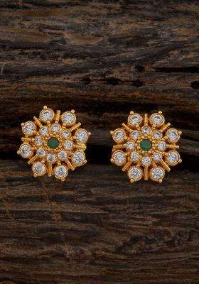Gold-Plated Embellished Bridal 92.5 Silver Floral Zircon Studded Earrings with CZ Stone for Women | Traditional Temple Jewellery for Wedding & Festive Wear | Gift for Her