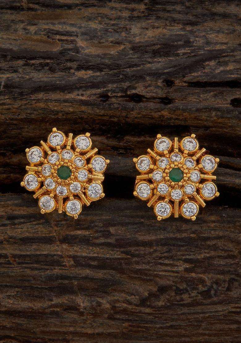 Gold-Plated Embellished Bridal 92.5 Silver Floral Zircon Studded Earrings with CZ Stone for Women | Traditional Temple Jewellery for Wedding & Festive Wear | Gift for Her - Indya