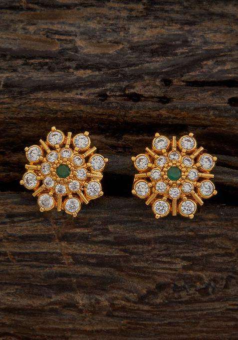 Gold-Plated Embellished Bridal 92.5 Silver Floral Zircon Studded Earrings with CZ Stone for Women | Traditional Temple Jewellery for Wedding & Festive Wear | Gift for Her