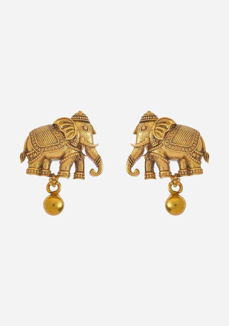 Embellished Bridal 92.5 Silver Gold-Plated Temple Studs for Women | Traditional Temple Jewellery for Wedding & Festive Wear | Gift for Her - Indya