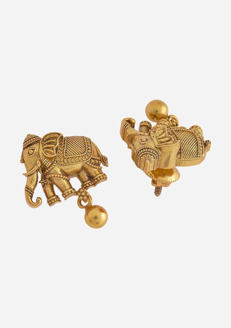 Embellished Bridal 92.5 Silver Gold-Plated Temple Studs for Women | Traditional Temple Jewellery for Wedding & Festive Wear | Gift for Her - Indya