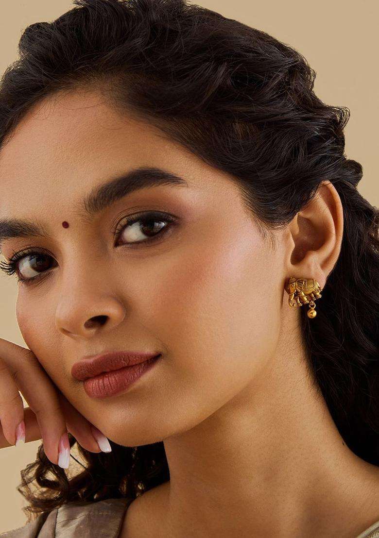 Embellished Bridal 92.5 Silver Gold-Plated Temple Studs for Women | Traditional Temple Jewellery for Wedding & Festive Wear | Gift for Her - Indya
