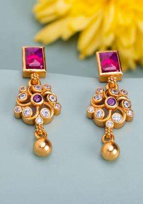 92.5 Pure Silver Gold-Plated Contemporary Ruby Drop Ethnic Earrings for Women | Traditional Temple Jewellery for Wedding & Festive Wear | Gift for Her