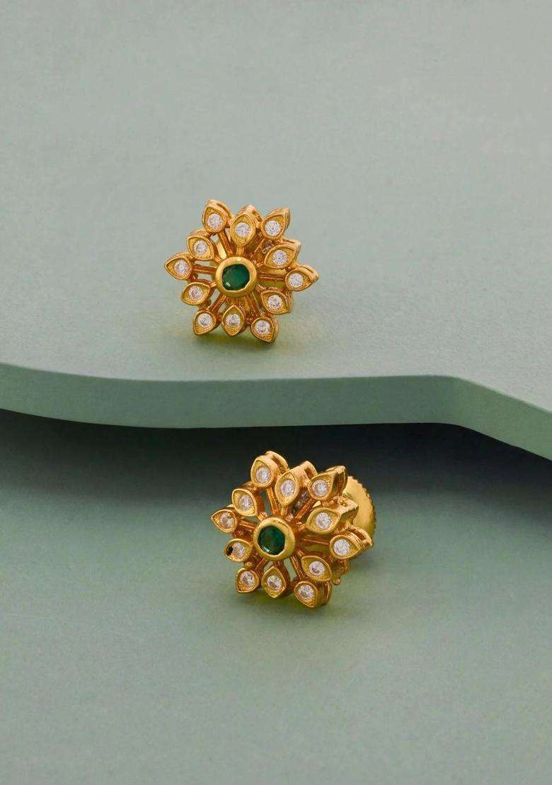 Gold-Plated Floral Studs Earrings for Women | Traditional Temple Jewellery for Wedding & Festive Wear | Gift for Her - Indya
