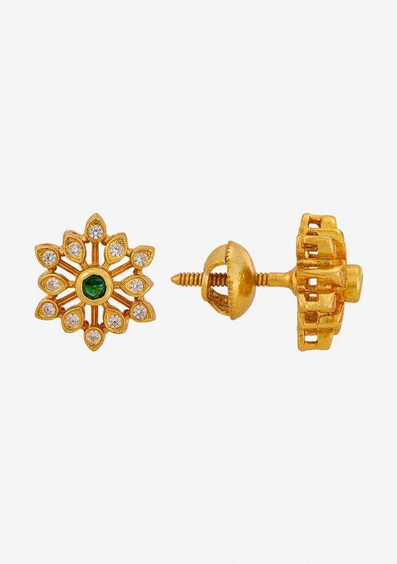 Gold-Plated Floral Studs Earrings for Women | Traditional Temple Jewellery for Wedding & Festive Wear | Gift for Her - Indya