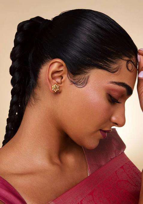 Gold-Plated Floral Studs Earrings for Women | Traditional Temple Jewellery for Wedding & Festive Wear | Gift for Her