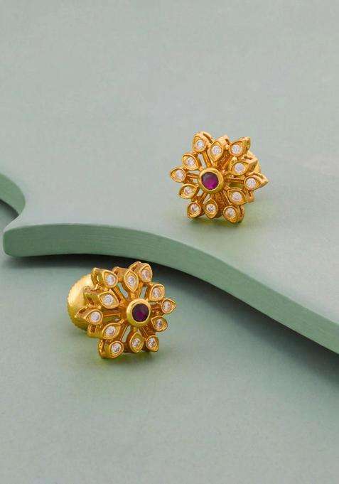 Gold-Plated Floral Studs Earrings for Women | Traditional Temple Jewellery for Wedding & Festive Wear | Gift for Her