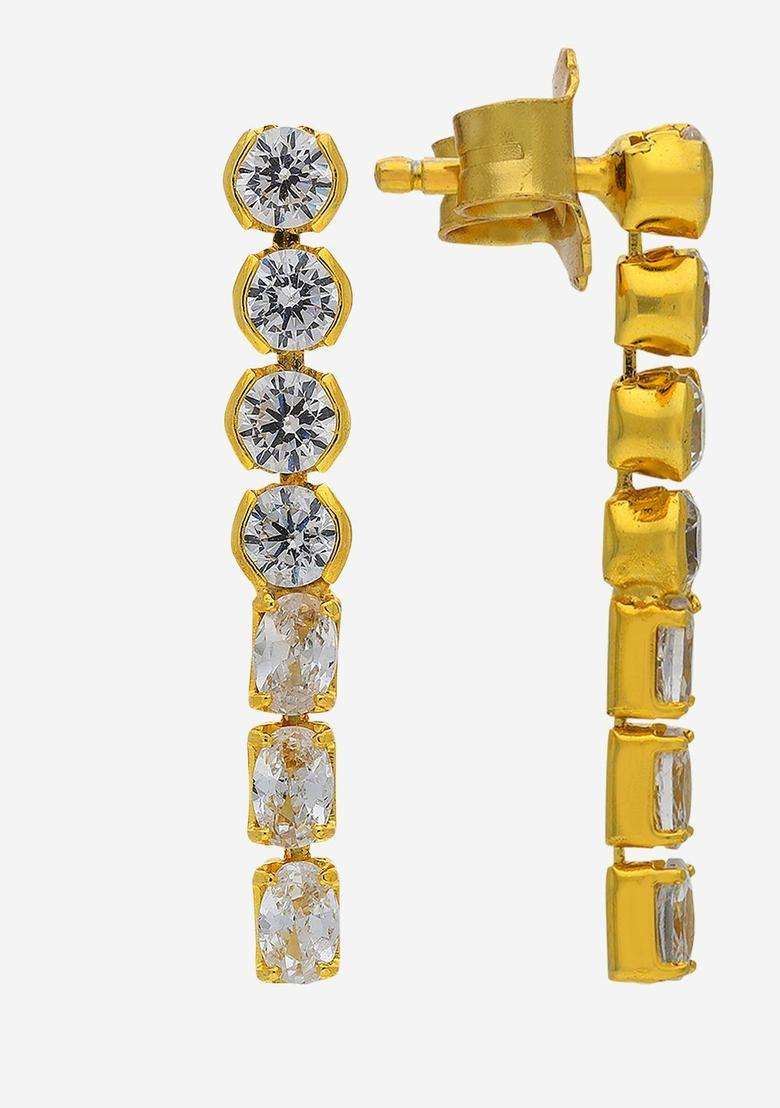 Zircon Kushals Gold-Plated Drop Earrings for Women | Stylish Party & Everyday Wear | Gift for Her - Indya