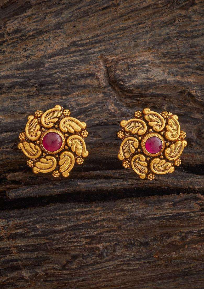 Embellished 92.5 Gold-Plated Temple Studs Earrings for Women | Traditional Temple Jewellery for Wedding & Festive Wear | Gift for Her - Indya