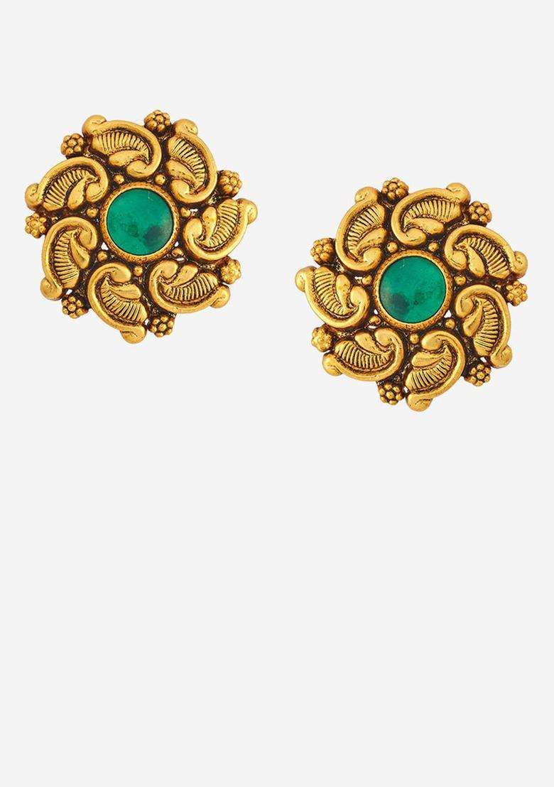 Embellished 92.5 Gold-Plated Classic Temple Studs for Women | Traditional Temple Jewellery for Wedding & Festive Wear | Gift for Her - Indya