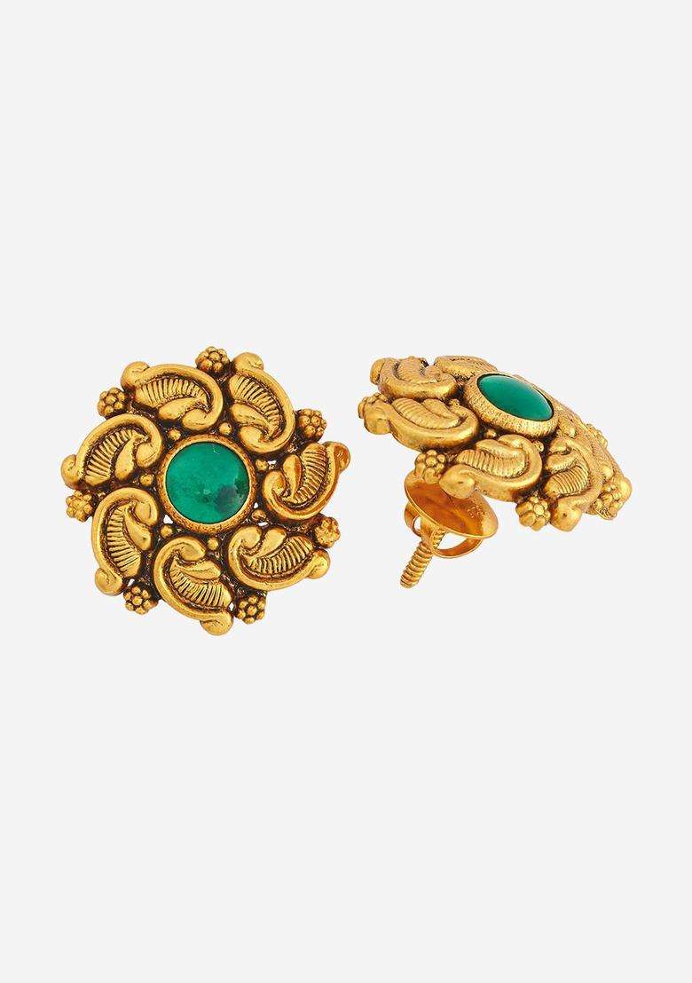 Embellished 92.5 Gold-Plated Classic Temple Studs for Women | Traditional Temple Jewellery for Wedding & Festive Wear | Gift for Her - Indya