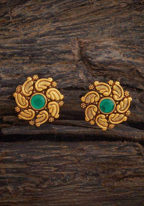 Embellished 92.5 Gold-Plated Classic Temple Studs for Women | Traditional Temple Jewellery for Wedding & Festive Wear | Gift for Her