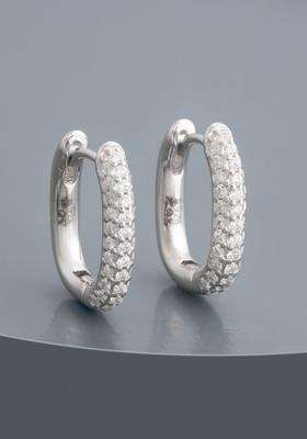 Zircon Rhodium Rhodium-Plated Circular Hoop Earrings for Women | Stylish Party & Everyday Wear | Gift for Her