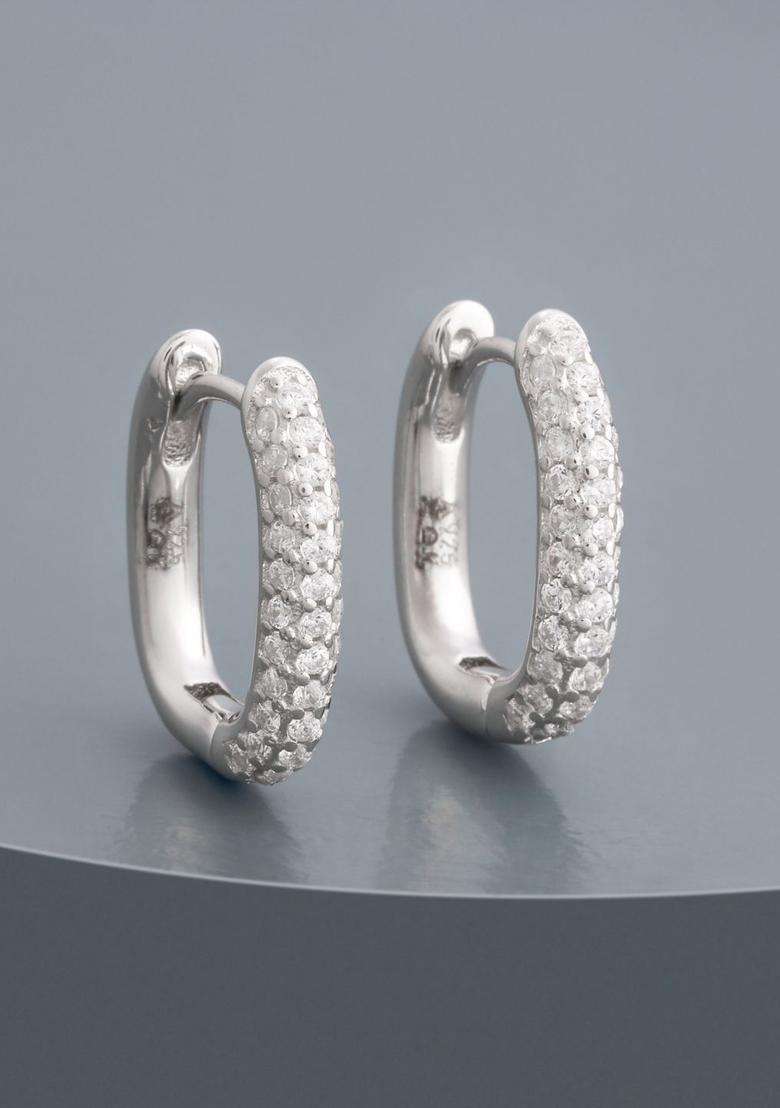Zircon Rhodium Rhodium-Plated Circular Hoop Earrings for Women | Stylish Party & Everyday Wear | Gift for Her - Indya
