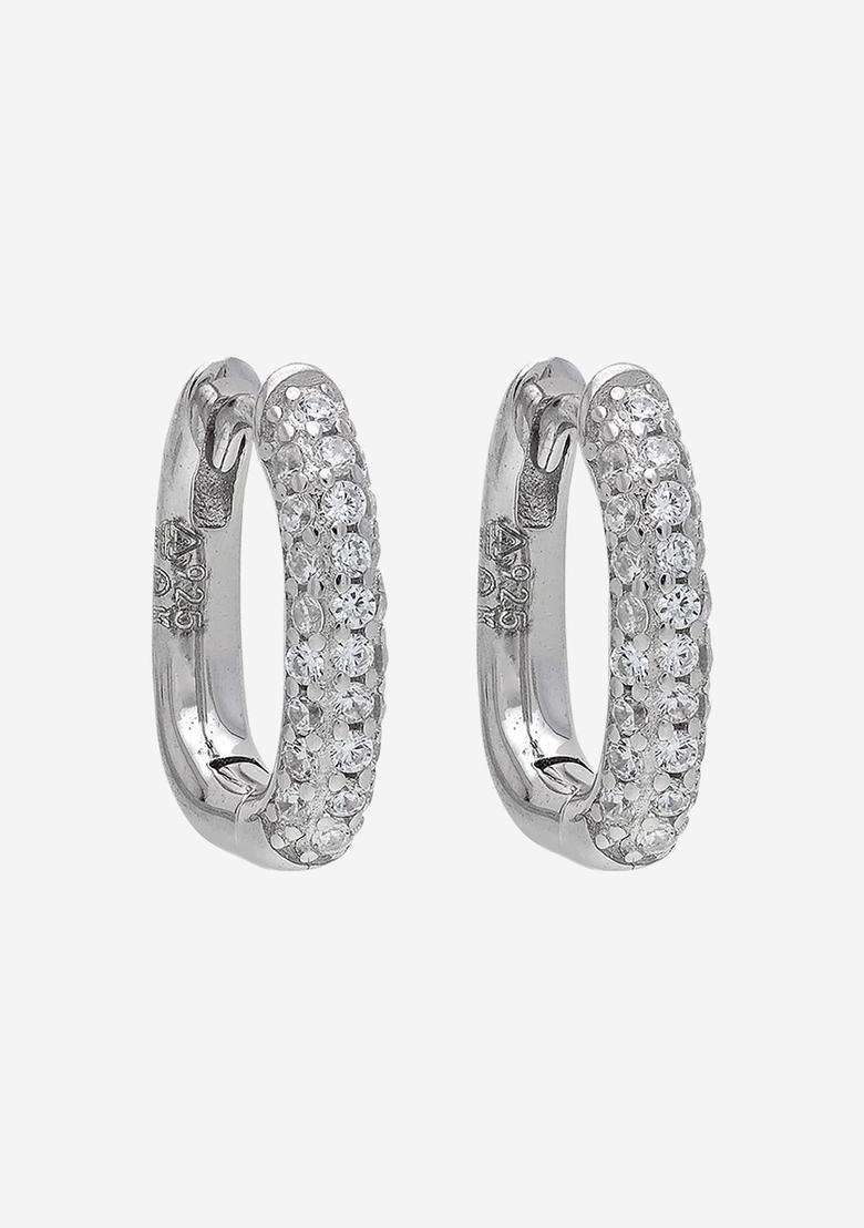 Zircon Rhodium Rhodium-Plated Circular Hoop Earrings for Women | Stylish Party & Everyday Wear | Gift for Her - Indya